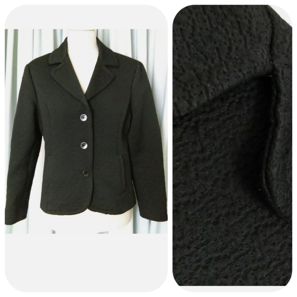 Chico's Sz 1 (M 8) Black Textured Blazer Jacket